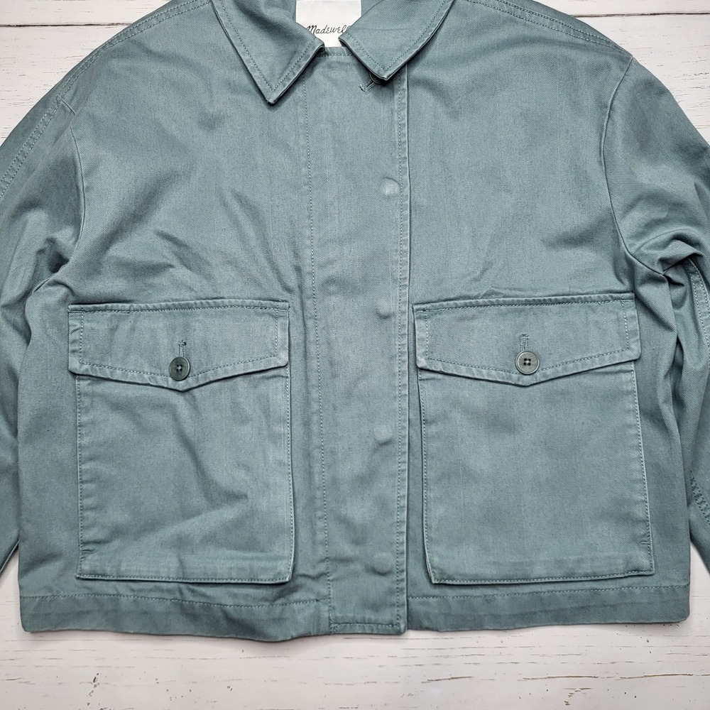 Madewell Cropped Cargo Chino Jacket Faded River Blue Utility Boxy Cotton Small - Picture 6 of 11